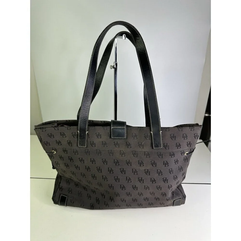 Dooney & Bourke Brown Black Monogram Canvas Shoulder Bag Purse Large
